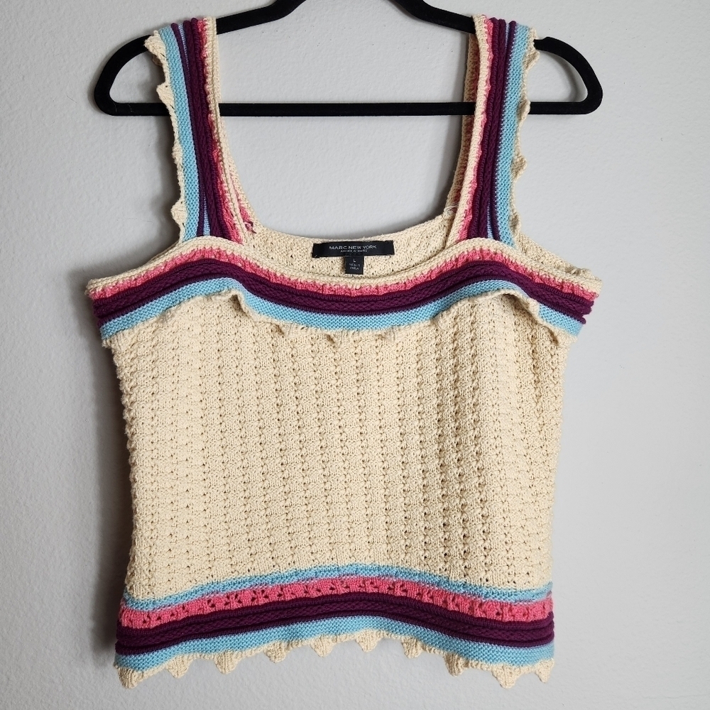 Marc New York Womens Boho Cropped Crochet Tank Top-Size L